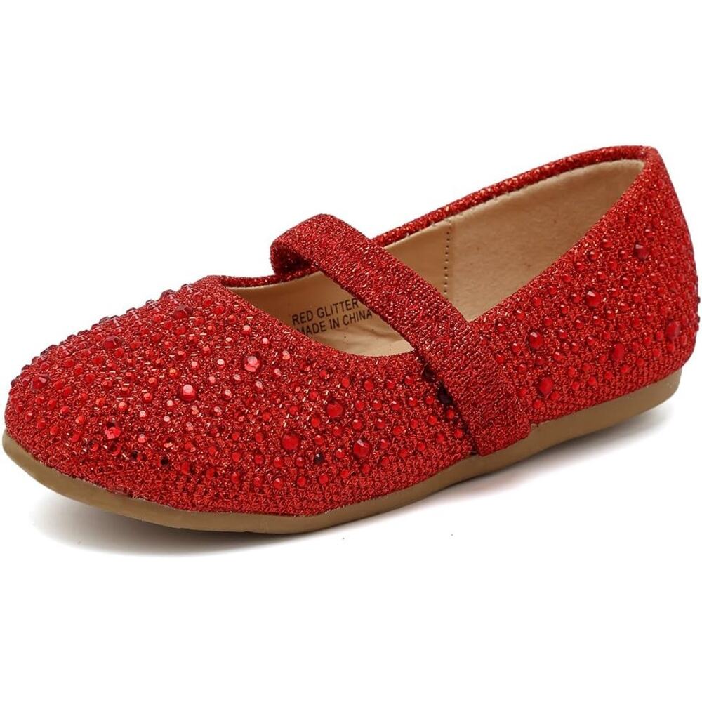 Cior Little Girls Size 13 Red Rhinestone Mary Janes Ballerina Flats Shoes